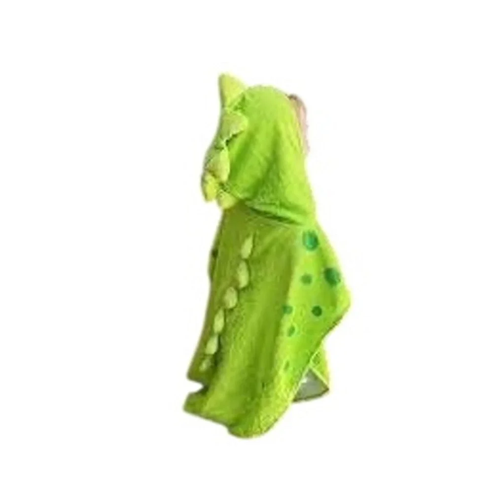 Green Dinosaur Hooded Poncho Towel Kids Pure Cotton Bath Beach Wrap 3D Spikes